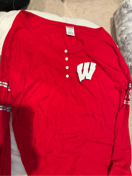 PINK Victoria's Secret Tops - University of Wisconsin Henley Top with White 'W' Logo by PINK